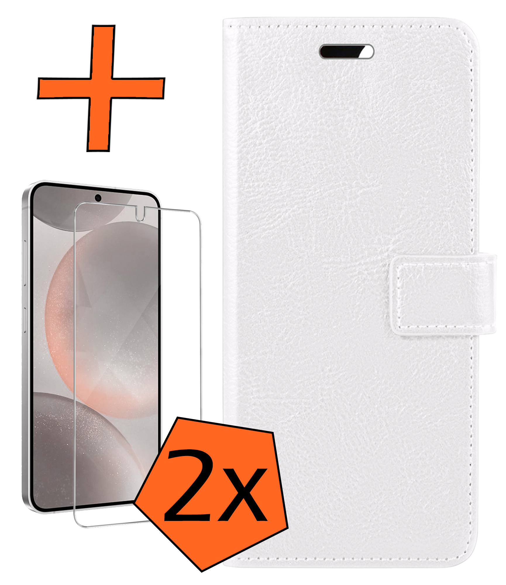 Nomfy Hoesje Geschikt voor Samsung S24 Hoes Bookcase Flipcase Book Cover Met 2x Screenprotector - Hoes Geschikt voor Samsung Galaxy S24 Hoesje Book Case - Wit