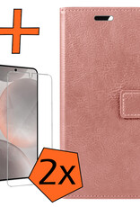 Nomfy Hoesje Geschikt voor Samsung S24 Hoes Bookcase Flipcase Book Cover Met 2x Screenprotector - Hoes Geschikt voor Samsung Galaxy S24 Hoesje Book Case - Rosé goud