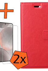 Nomfy Hoesje Geschikt voor Samsung S24 Hoes Bookcase Flipcase Book Cover Met 2x Screenprotector - Hoes Geschikt voor Samsung Galaxy S24 Hoesje Book Case - Rood