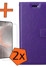 Nomfy Hoesje Geschikt voor Samsung S24 Hoes Bookcase Flipcase Book Cover Met 2x Screenprotector - Hoes Geschikt voor Samsung Galaxy S24 Hoesje Book Case - Paars