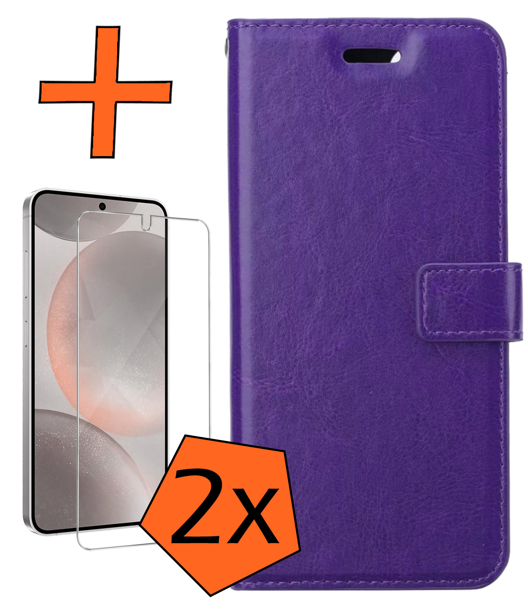 Nomfy Hoesje Geschikt voor Samsung S24 Hoes Bookcase Flipcase Book Cover Met 2x Screenprotector - Hoes Geschikt voor Samsung Galaxy S24 Hoesje Book Case - Paars