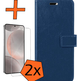 Nomfy Nomfy Samsung Galaxy S24 Hoesje Bookcase Met 2x Screenprotector - Donkerblauw