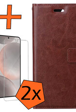 Nomfy Hoesje Geschikt voor Samsung S24 Hoes Bookcase Flipcase Book Cover Met 2x Screenprotector - Hoes Geschikt voor Samsung Galaxy S24 Hoesje Book Case - Bruin