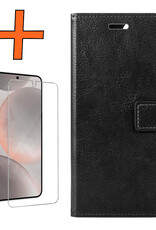 Nomfy Hoesje Geschikt voor Samsung S24 Hoes Bookcase Flipcase Book Cover Met Screenprotector - Hoes Geschikt voor Samsung Galaxy S24 Hoesje Book Case - Zwart