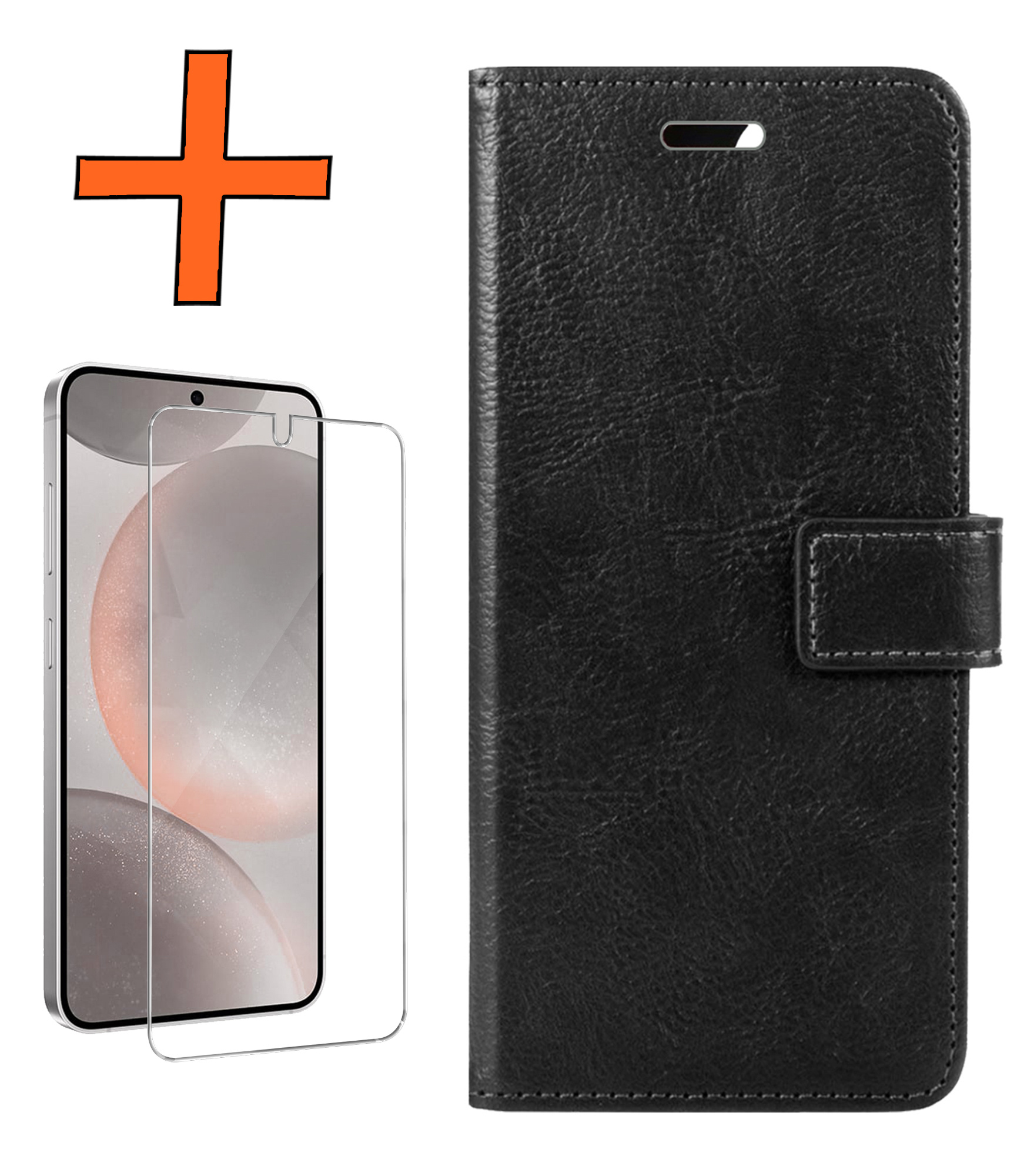 Nomfy Hoesje Geschikt voor Samsung S24 Hoes Bookcase Flipcase Book Cover Met Screenprotector - Hoes Geschikt voor Samsung Galaxy S24 Hoesje Book Case - Zwart