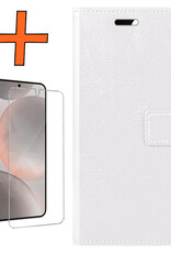 Nomfy Hoesje Geschikt voor Samsung S24 Hoes Bookcase Flipcase Book Cover Met Screenprotector - Hoes Geschikt voor Samsung Galaxy S24 Hoesje Book Case - Wit