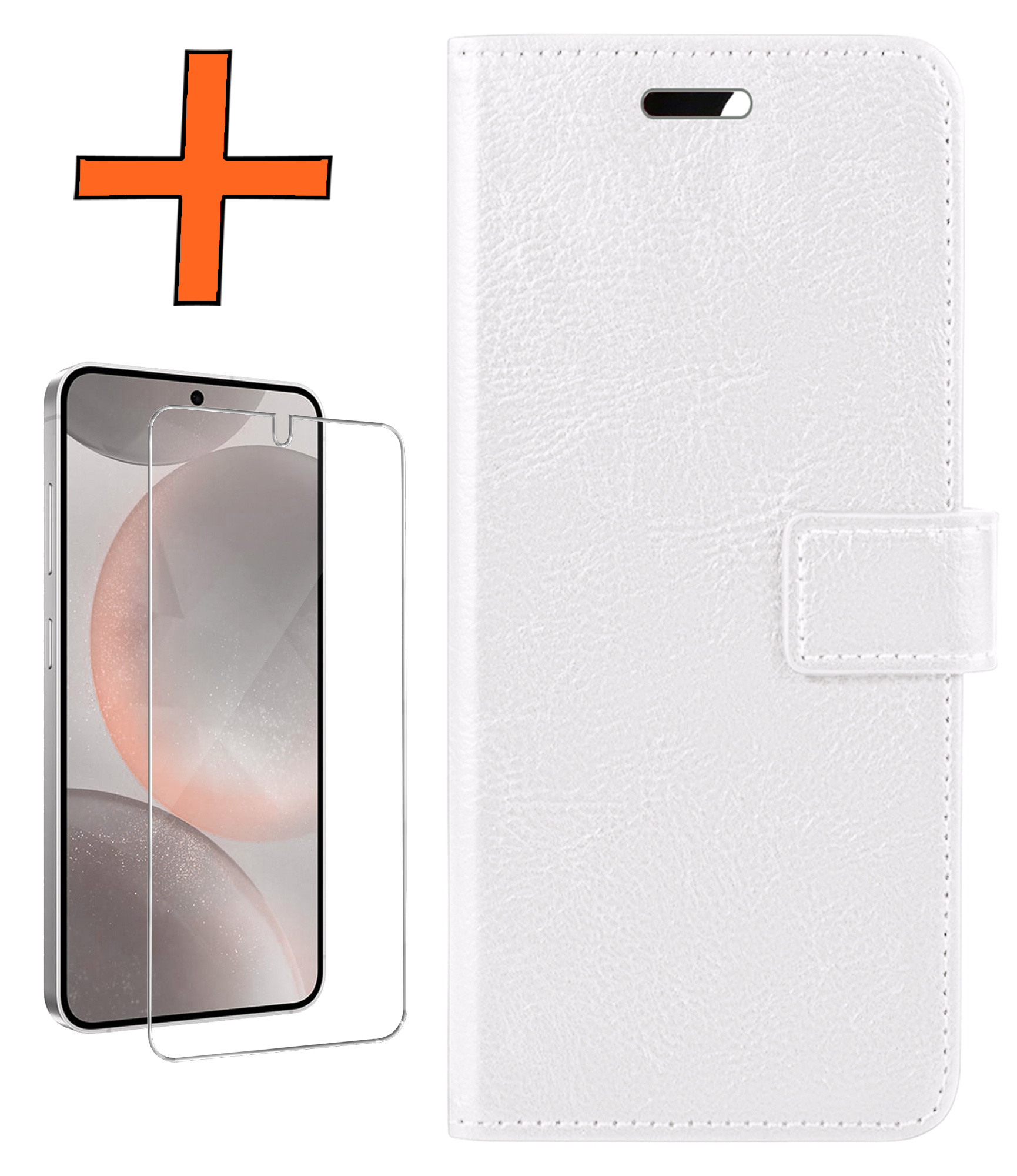 Nomfy Hoesje Geschikt voor Samsung S24 Hoes Bookcase Flipcase Book Cover Met Screenprotector - Hoes Geschikt voor Samsung Galaxy S24 Hoesje Book Case - Wit