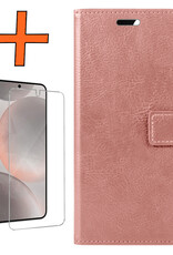 Nomfy Hoesje Geschikt voor Samsung S24 Hoes Bookcase Flipcase Book Cover Met Screenprotector - Hoes Geschikt voor Samsung Galaxy S24 Hoesje Book Case - Rosé goud