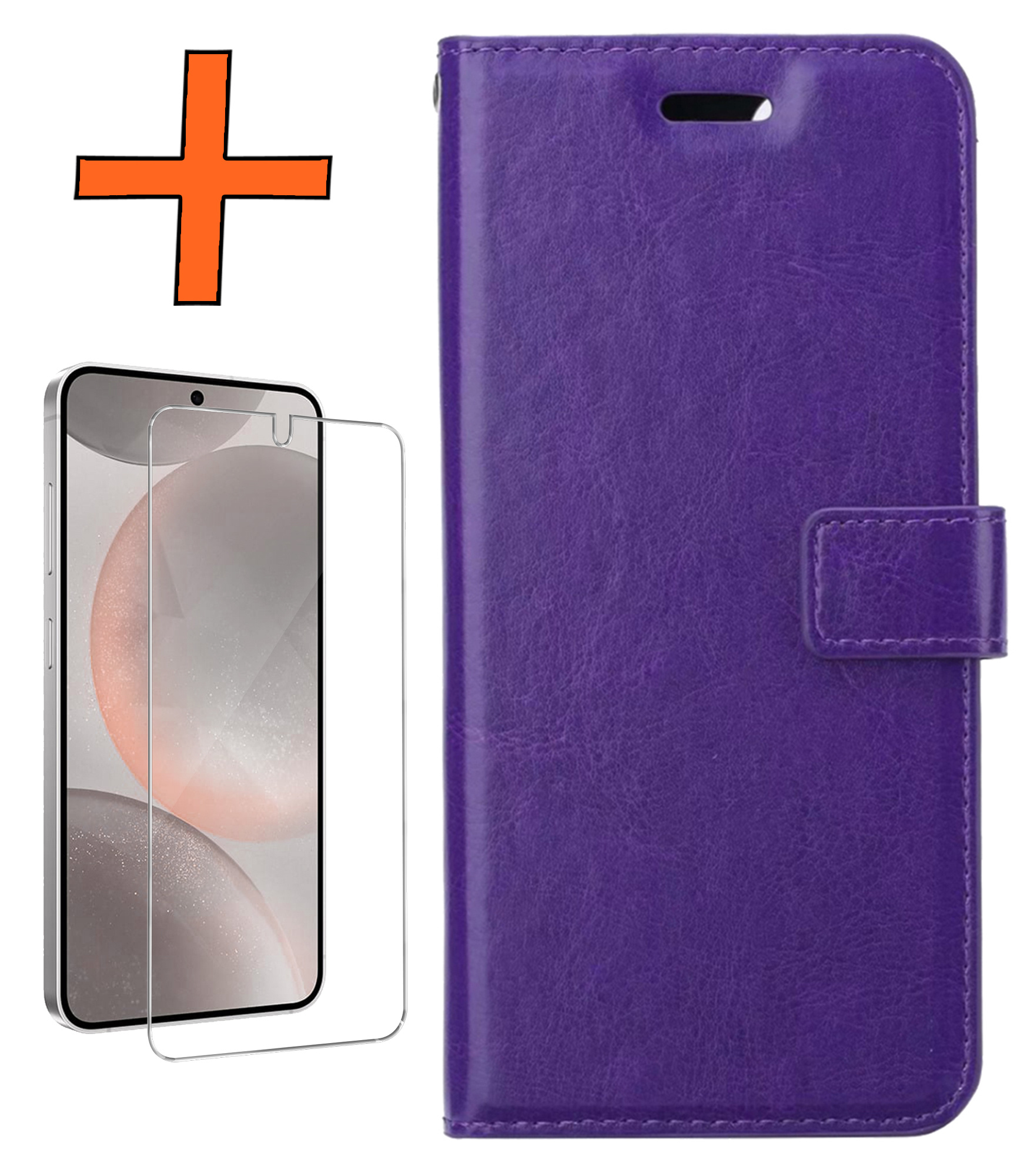 Nomfy Hoesje Geschikt voor Samsung S24 Hoes Bookcase Flipcase Book Cover Met Screenprotector - Hoes Geschikt voor Samsung Galaxy S24 Hoesje Book Case - Paars