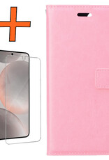 Nomfy Hoesje Geschikt voor Samsung S24 Hoes Bookcase Flipcase Book Cover Met Screenprotector - Hoes Geschikt voor Samsung Galaxy S24 Hoesje Book Case - Lichtroze