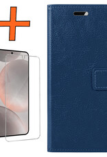 Nomfy Hoesje Geschikt voor Samsung S24 Hoes Bookcase Flipcase Book Cover Met Screenprotector - Hoes Geschikt voor Samsung Galaxy S24 Hoesje Book Case - Donkerblauw