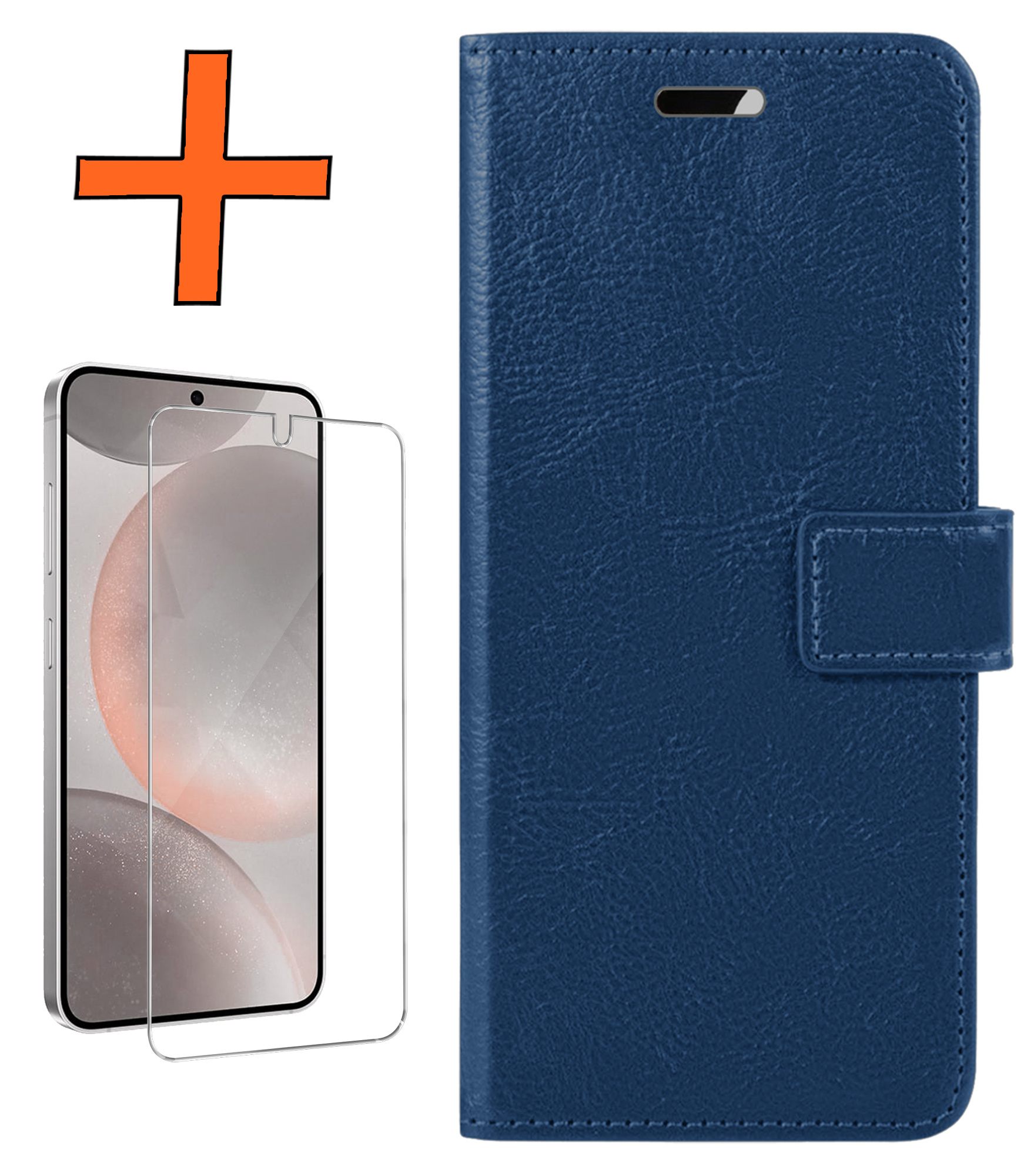 Nomfy Hoesje Geschikt voor Samsung S24 Hoes Bookcase Flipcase Book Cover Met Screenprotector - Hoes Geschikt voor Samsung Galaxy S24 Hoesje Book Case - Donkerblauw