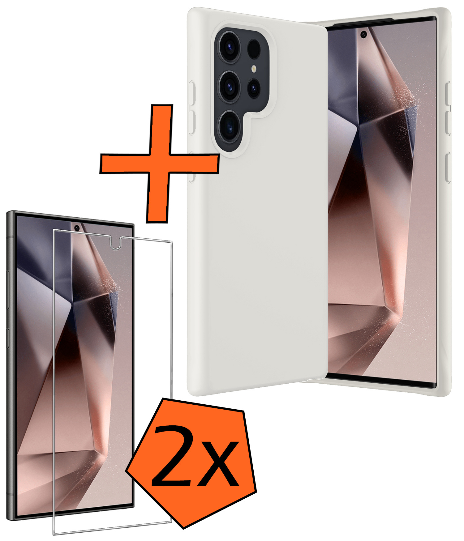 Nomfy Hoesje Geschikt voor Samsung S24 Ultra Hoesje Siliconen Cover Case Met 2x Screenprotector - Hoes Geschikt voor Samsung Galaxy S24 Ultra Hoes Back Case - Wit