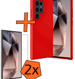 Nomfy Nomfy Samsung Galaxy S24 Ultra Hoesje Siliconen Met 2x Screenprotector - Rood