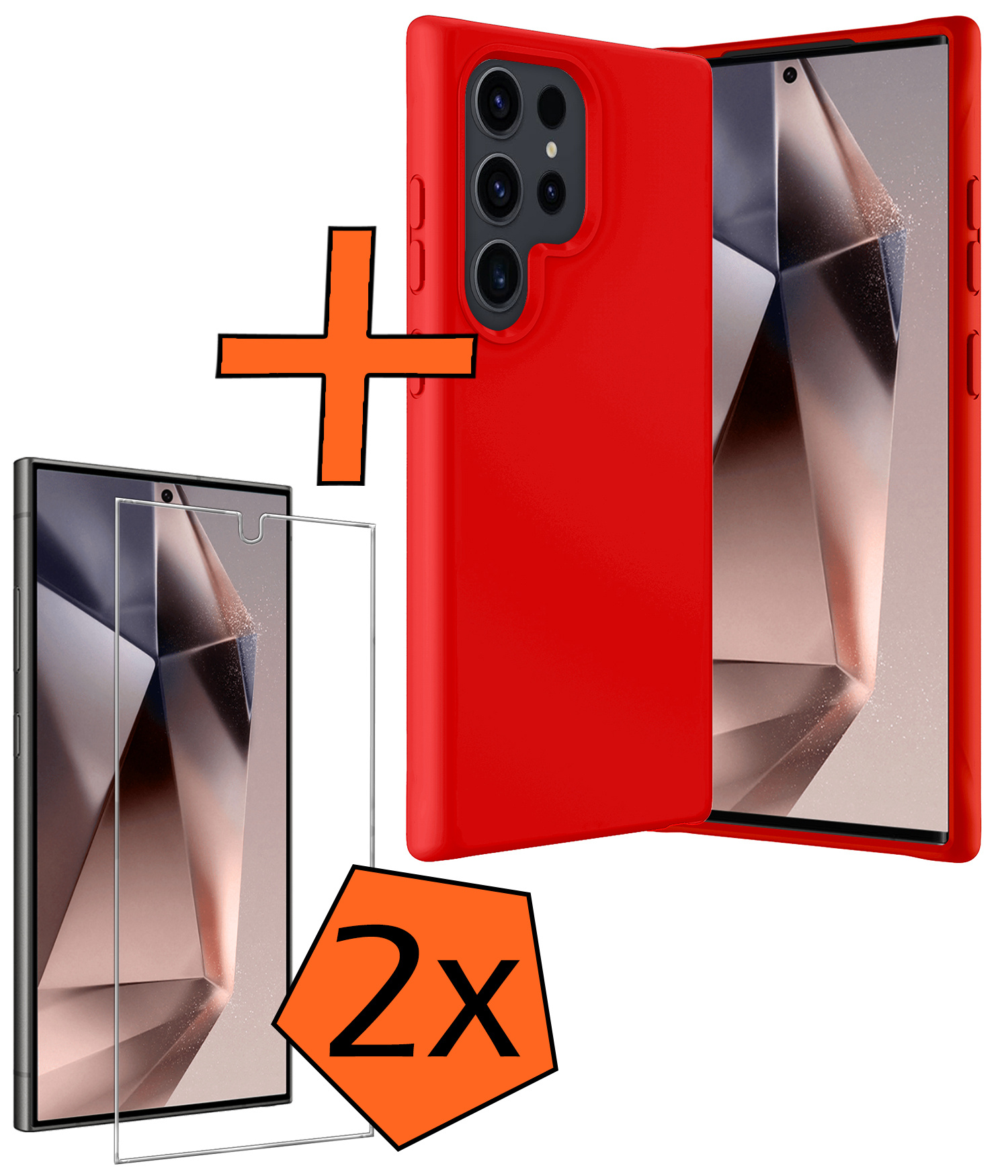 Nomfy Hoesje Geschikt voor Samsung S24 Ultra Hoesje Siliconen Cover Case Met 2x Screenprotector - Hoes Geschikt voor Samsung Galaxy S24 Ultra Hoes Back Case - Rood