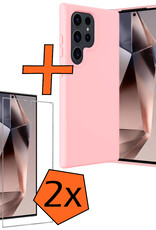 Nomfy Hoesje Geschikt voor Samsung S24 Ultra Hoesje Siliconen Cover Case Met 2x Screenprotector - Hoes Geschikt voor Samsung Galaxy S24 Ultra Hoes Back Case - Lichtroze