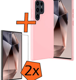 Nomfy Nomfy Samsung Galaxy S24 Ultra Hoesje Siliconen Met 2x Screenprotector - Lichtroze