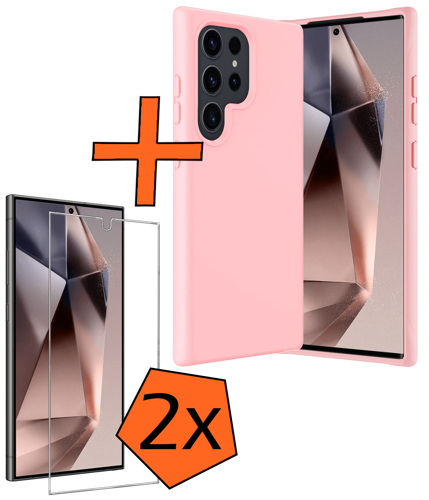 Nomfy Hoesje Geschikt voor Samsung S24 Ultra Hoesje Siliconen Cover Case Met 2x Screenprotector - Hoes Geschikt voor Samsung Galaxy S24 Ultra Hoes Back Case - Lichtroze