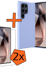 Nomfy Hoesje Geschikt voor Samsung S24 Ultra Hoesje Siliconen Cover Case Met 2x Screenprotector - Hoes Geschikt voor Samsung Galaxy S24 Ultra Hoes Back Case - Lichtblauw