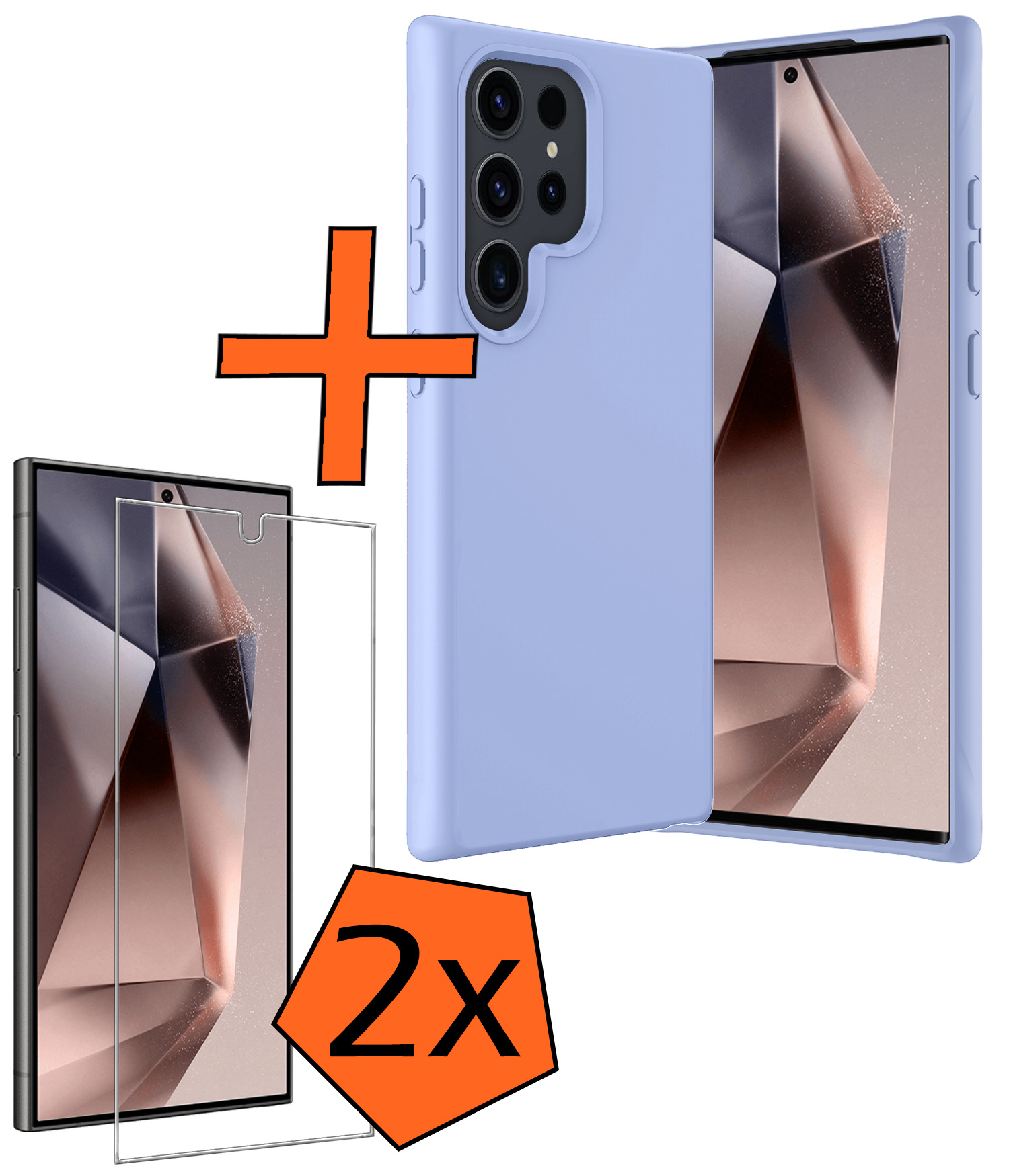 Nomfy Hoesje Geschikt voor Samsung S24 Ultra Hoesje Siliconen Cover Case Met 2x Screenprotector - Hoes Geschikt voor Samsung Galaxy S24 Ultra Hoes Back Case - Lichtblauw