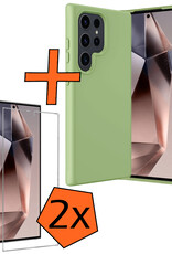 Nomfy Hoesje Geschikt voor Samsung S24 Ultra Hoesje Siliconen Cover Case Met 2x Screenprotector - Hoes Geschikt voor Samsung Galaxy S24 Ultra Hoes Back Case - Groen