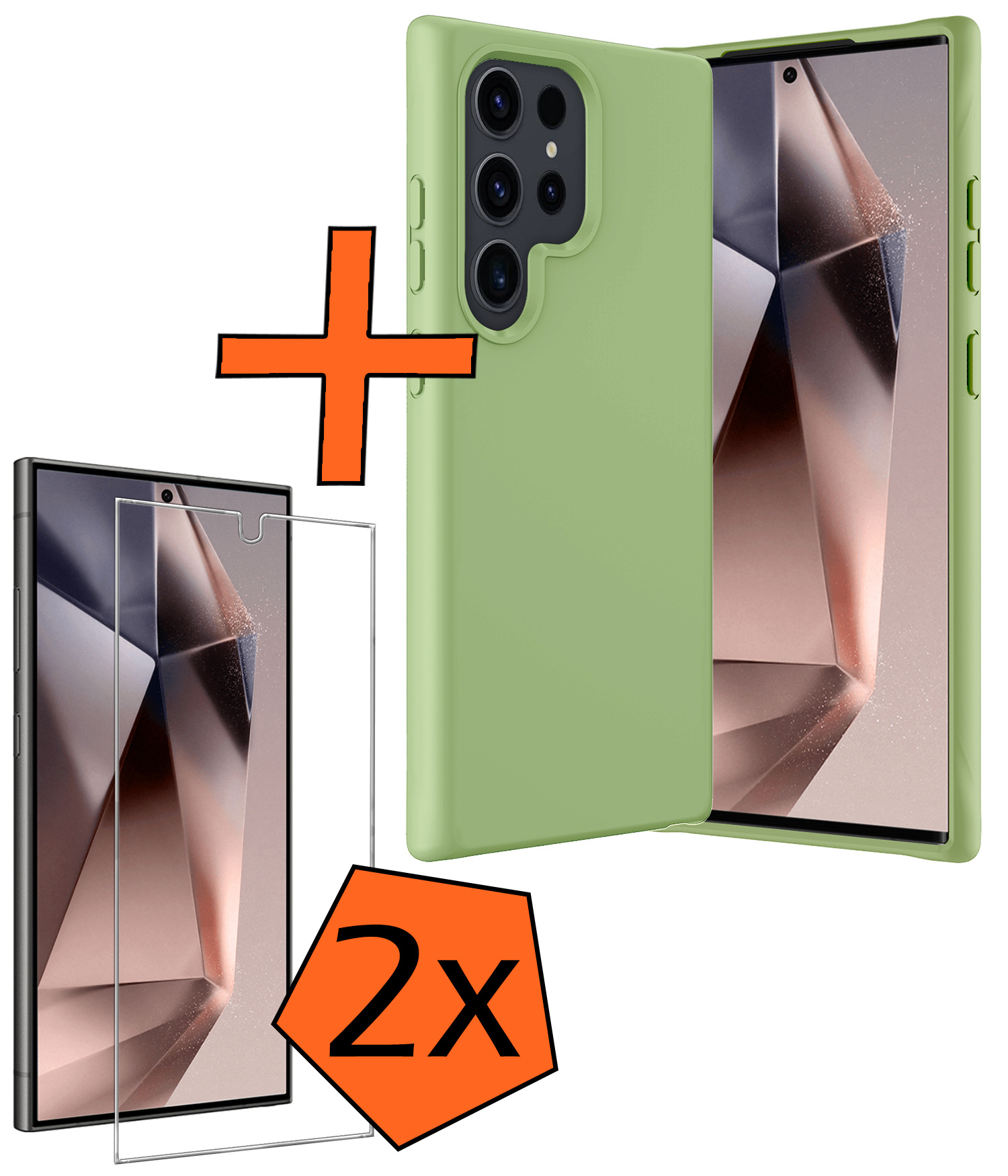 Nomfy Hoesje Geschikt voor Samsung S24 Ultra Hoesje Siliconen Cover Case Met 2x Screenprotector - Hoes Geschikt voor Samsung Galaxy S24 Ultra Hoes Back Case - Groen