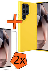 Nomfy Hoesje Geschikt voor Samsung S24 Ultra Hoesje Siliconen Cover Case Met 2x Screenprotector - Hoes Geschikt voor Samsung Galaxy S24 Ultra Hoes Back Case - Geel