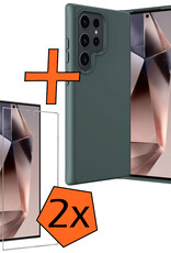 Nomfy Hoesje Geschikt voor Samsung S24 Ultra Hoesje Siliconen Cover Case Met 2x Screenprotector - Hoes Geschikt voor Samsung Galaxy S24 Ultra Hoes Back Case - Donkergroen