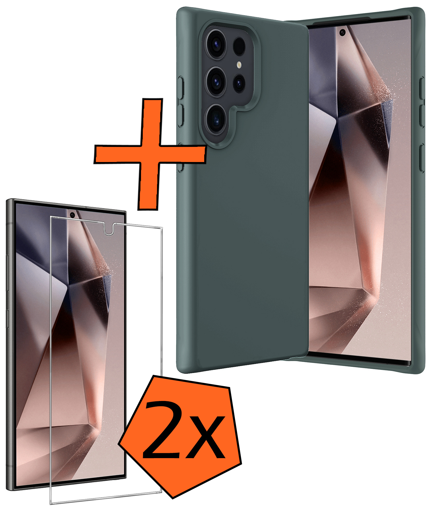 Nomfy Hoesje Geschikt voor Samsung S24 Ultra Hoesje Siliconen Cover Case Met 2x Screenprotector - Hoes Geschikt voor Samsung Galaxy S24 Ultra Hoes Back Case - Donkergroen