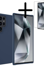 BASEY. Hoes Geschikt voor Samsung S24 Ultra Hoesje Siliconen Back Cover Case Met Screenprotector - Hoesje Geschikt voor Samsung Galaxy S24 Ultra Hoes Cover Hoesje - Donkerblauw