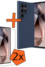 Nomfy Hoesje Geschikt voor Samsung S24 Ultra Hoesje Siliconen Cover Case Met 2x Screenprotector - Hoes Geschikt voor Samsung Galaxy S24 Ultra Hoes Back Case - Donkerblauw