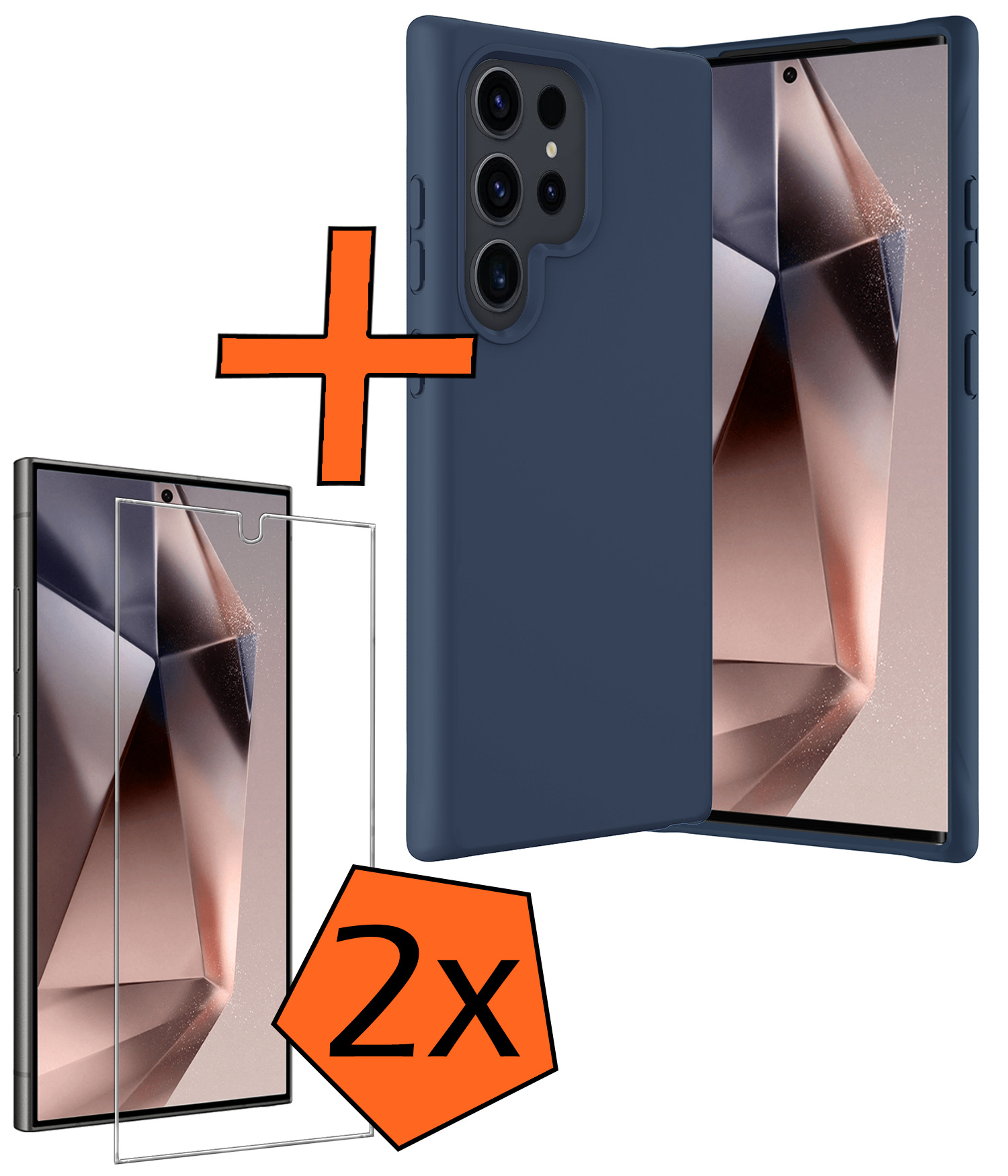 Nomfy Hoesje Geschikt voor Samsung S24 Ultra Hoesje Siliconen Cover Case Met 2x Screenprotector - Hoes Geschikt voor Samsung Galaxy S24 Ultra Hoes Back Case - Donkerblauw