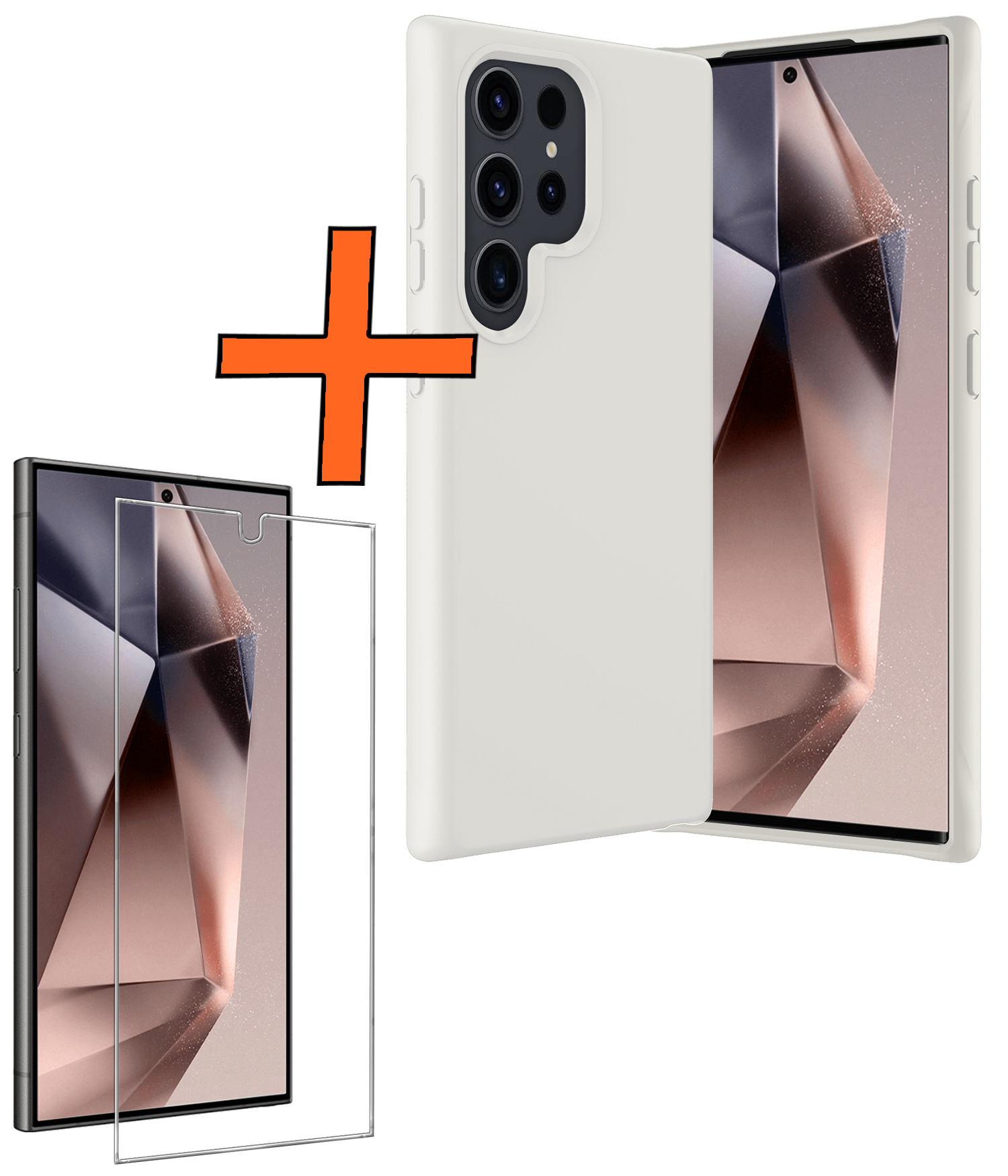 Nomfy Hoesje Geschikt voor Samsung S24 Ultra Hoesje Siliconen Cover Case Met Screenprotector - Hoes Geschikt voor Samsung Galaxy S24 Ultra Hoes Back Case - Wit