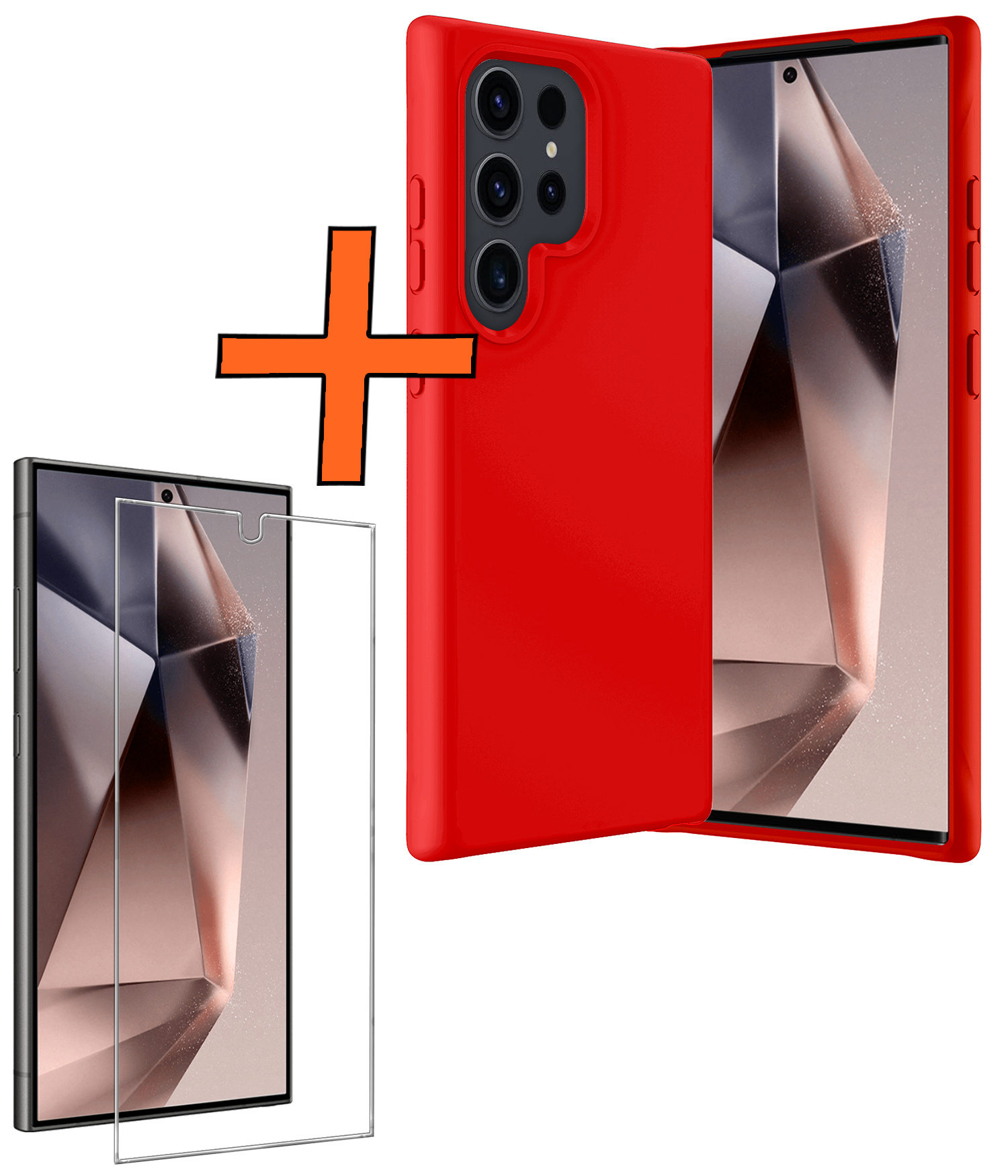 Nomfy Hoesje Geschikt voor Samsung S24 Ultra Hoesje Siliconen Cover Case Met Screenprotector - Hoes Geschikt voor Samsung Galaxy S24 Ultra Hoes Back Case - Rood