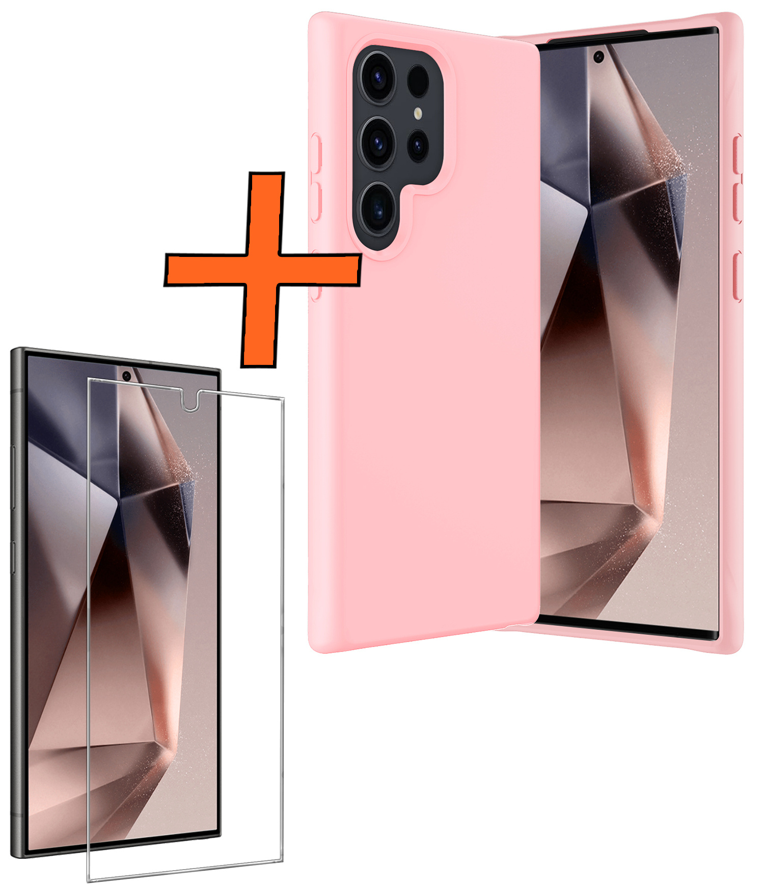 Nomfy Hoesje Geschikt voor Samsung S24 Ultra Hoesje Siliconen Cover Case Met Screenprotector - Hoes Geschikt voor Samsung Galaxy S24 Ultra Hoes Back Case - Lichtroze