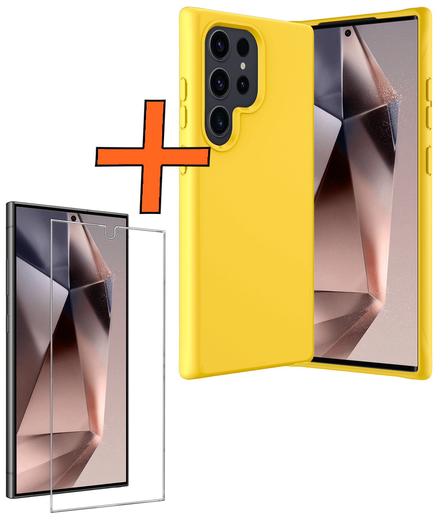 Nomfy Hoesje Geschikt voor Samsung S24 Ultra Hoesje Siliconen Cover Case Met Screenprotector - Hoes Geschikt voor Samsung Galaxy S24 Ultra Hoes Back Case - Geel