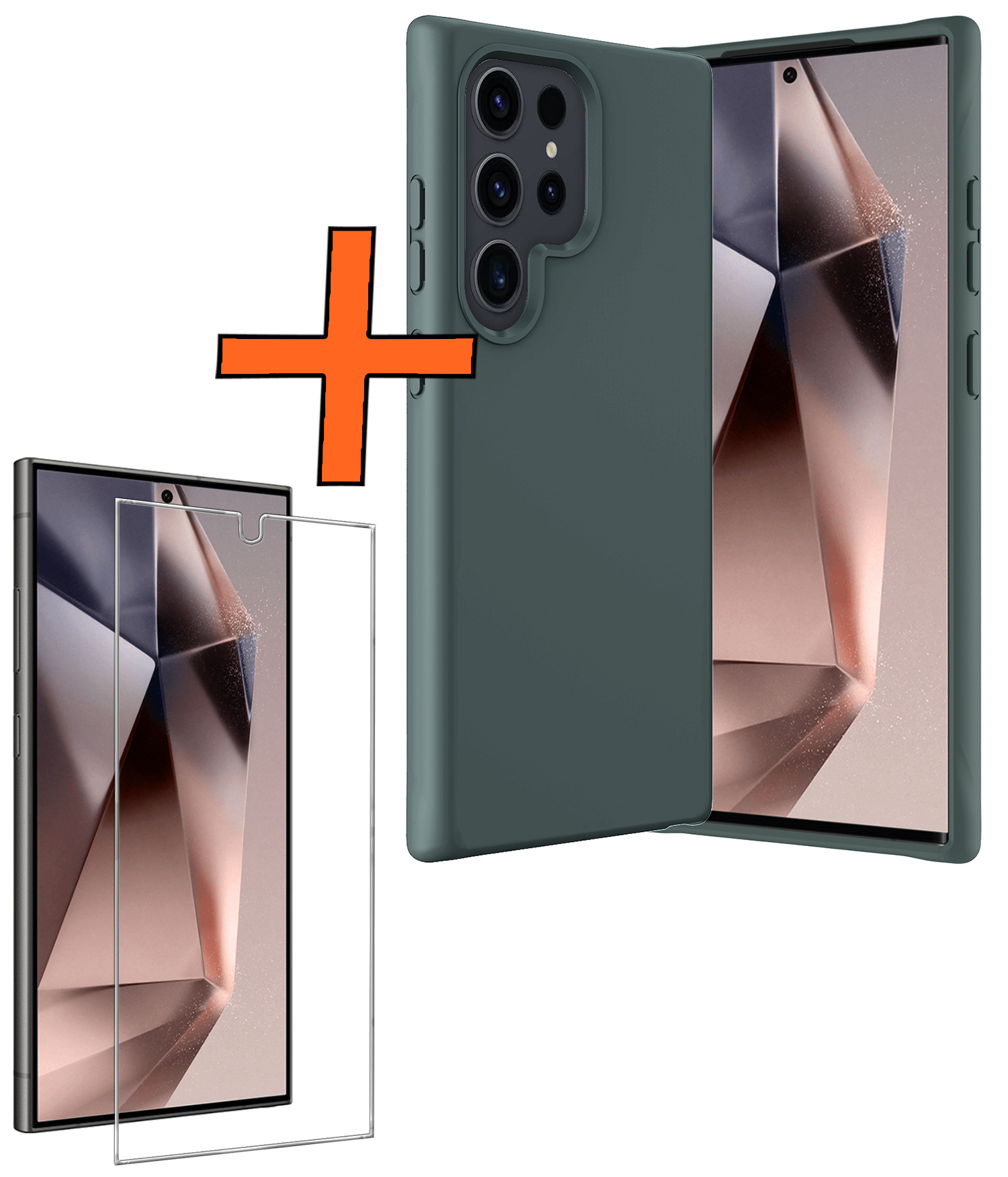 Nomfy Hoesje Geschikt voor Samsung S24 Ultra Hoesje Siliconen Cover Case Met Screenprotector - Hoes Geschikt voor Samsung Galaxy S24 Ultra Hoes Back Case - Donkergroen