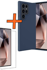 Nomfy Hoesje Geschikt voor Samsung S24 Ultra Hoesje Siliconen Cover Case Met Screenprotector - Hoes Geschikt voor Samsung Galaxy S24 Ultra Hoes Back Case - Donkerblauw