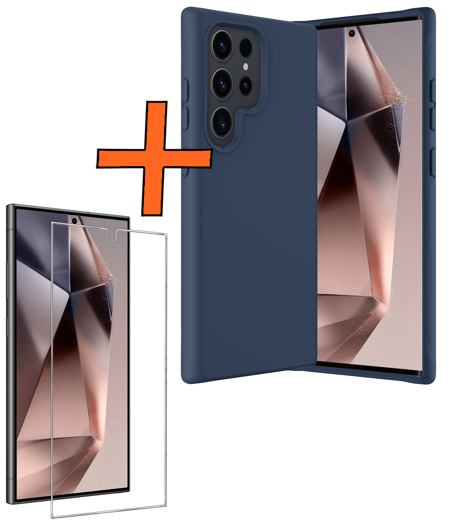 Nomfy Hoesje Geschikt voor Samsung S24 Ultra Hoesje Siliconen Cover Case Met Screenprotector - Hoes Geschikt voor Samsung Galaxy S24 Ultra Hoes Back Case - Donkerblauw