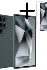 BASEY. Hoes Geschikt voor Samsung S24 Ultra Hoesje Siliconen Back Cover Case Met Screenprotector - Hoesje Geschikt voor Samsung Galaxy S24 Ultra Hoes Cover Hoesje - Donkergroen