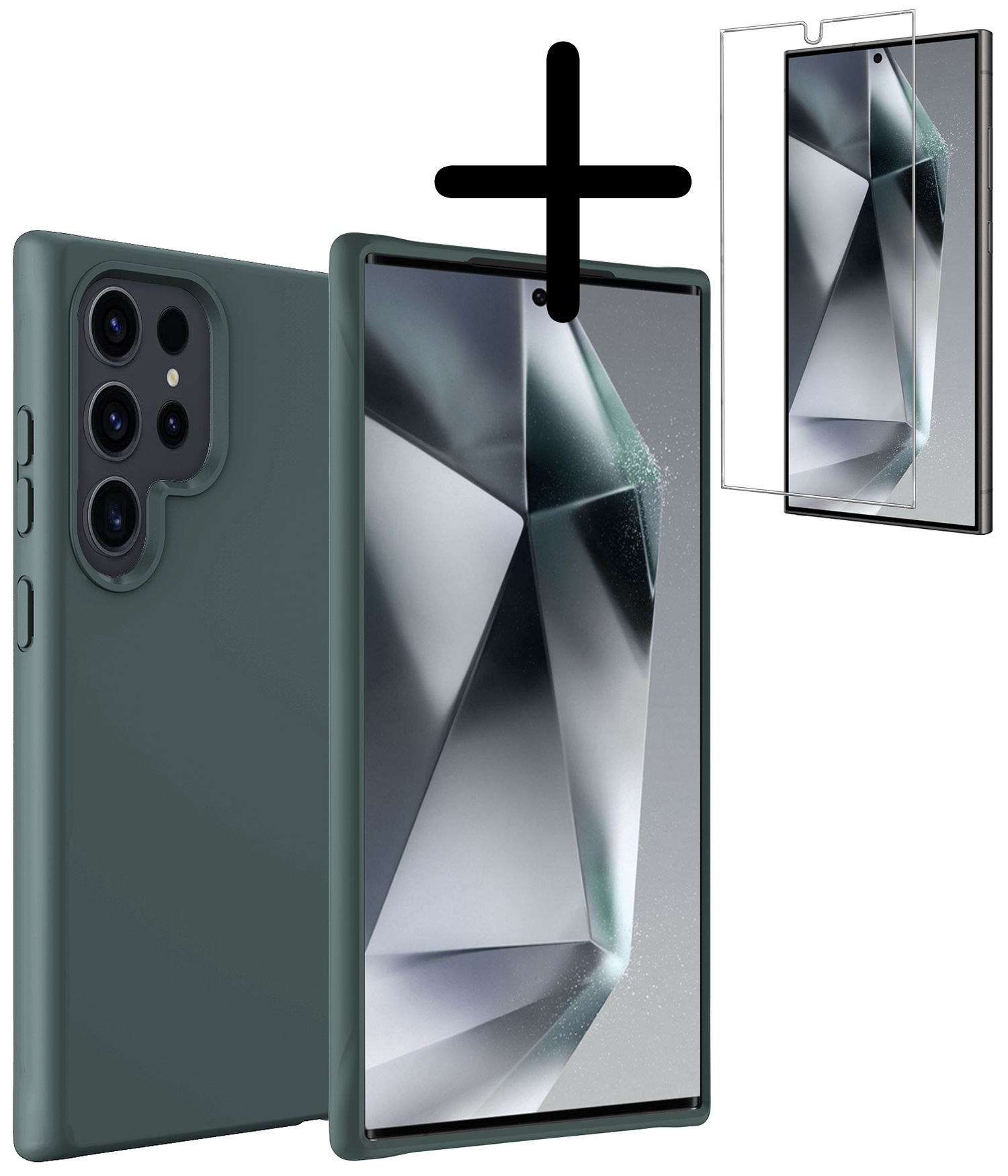 BASEY. Hoes Geschikt voor Samsung S24 Ultra Hoesje Siliconen Back Cover Case Met Screenprotector - Hoesje Geschikt voor Samsung Galaxy S24 Ultra Hoes Cover Hoesje - Donkergroen