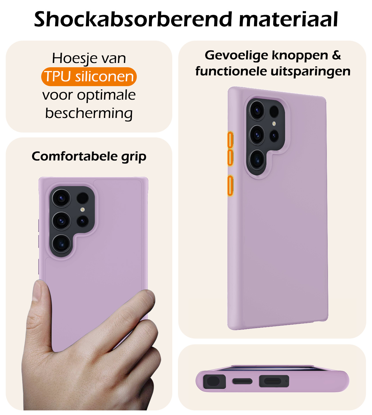 Nomfy Hoesje Geschikt voor Samsung S24 Ultra Hoesje Siliconen Cover Case Met 2x Screenprotector - Hoes Geschikt voor Samsung Galaxy S24 Ultra Hoes Back Case - Lila