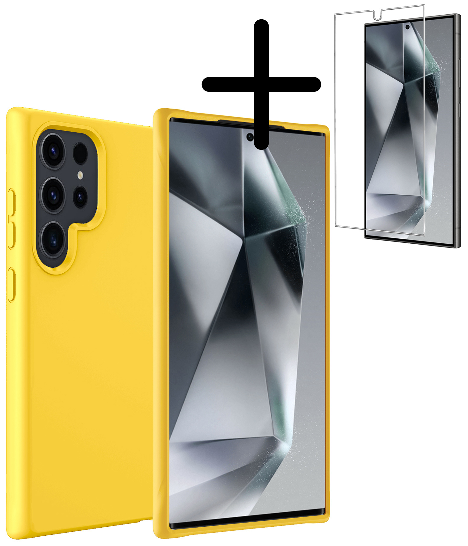 BASEY. Hoes Geschikt voor Samsung S24 Ultra Hoesje Siliconen Back Cover Case Met Screenprotector - Hoesje Geschikt voor Samsung Galaxy S24 Ultra Hoes Cover Hoesje - Geel