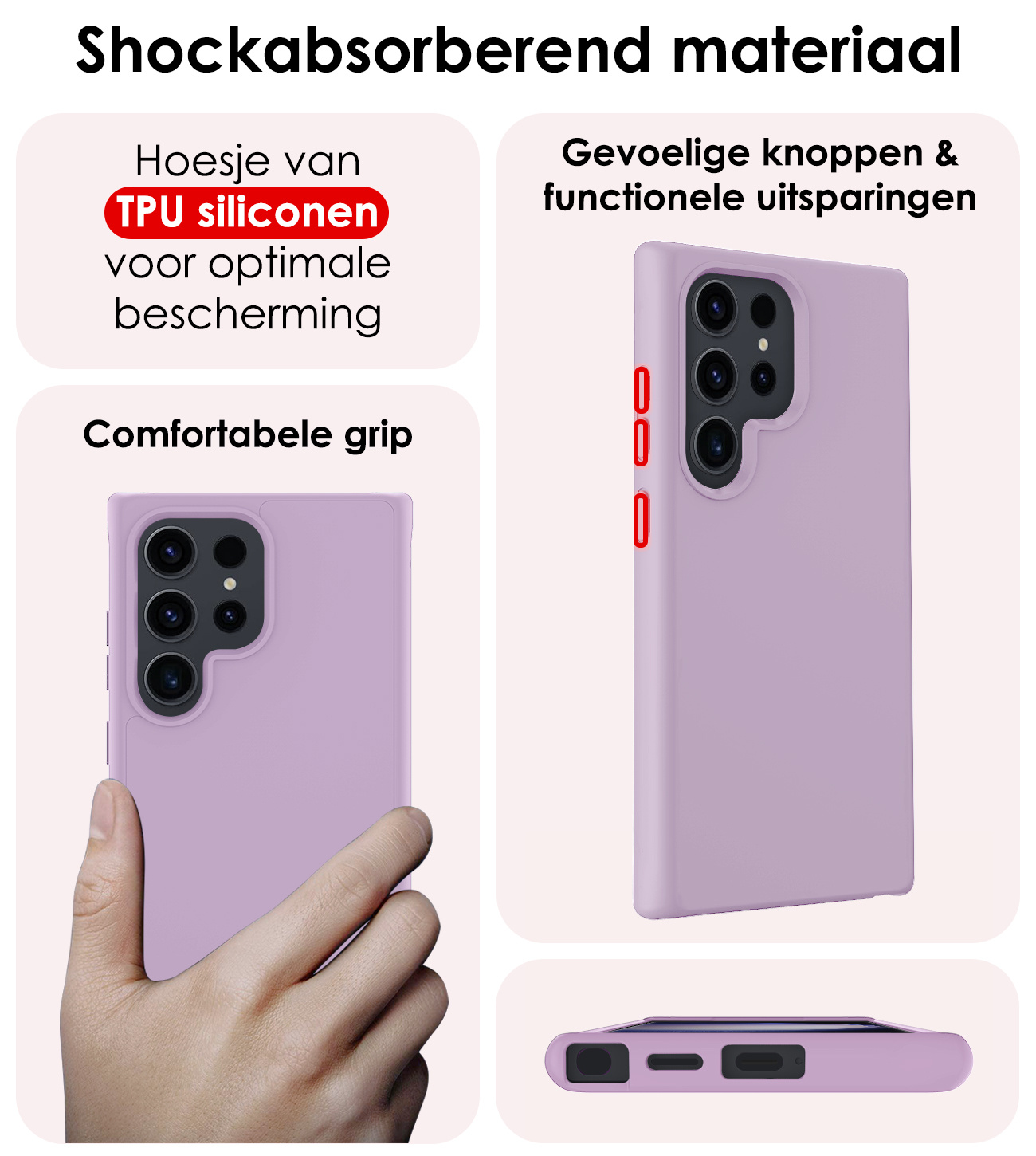 NoXx Hoes Geschikt voor Samsung S24 Ultra Hoesje Cover Siliconen Back Case Hoes Met Screenprotector - Lila