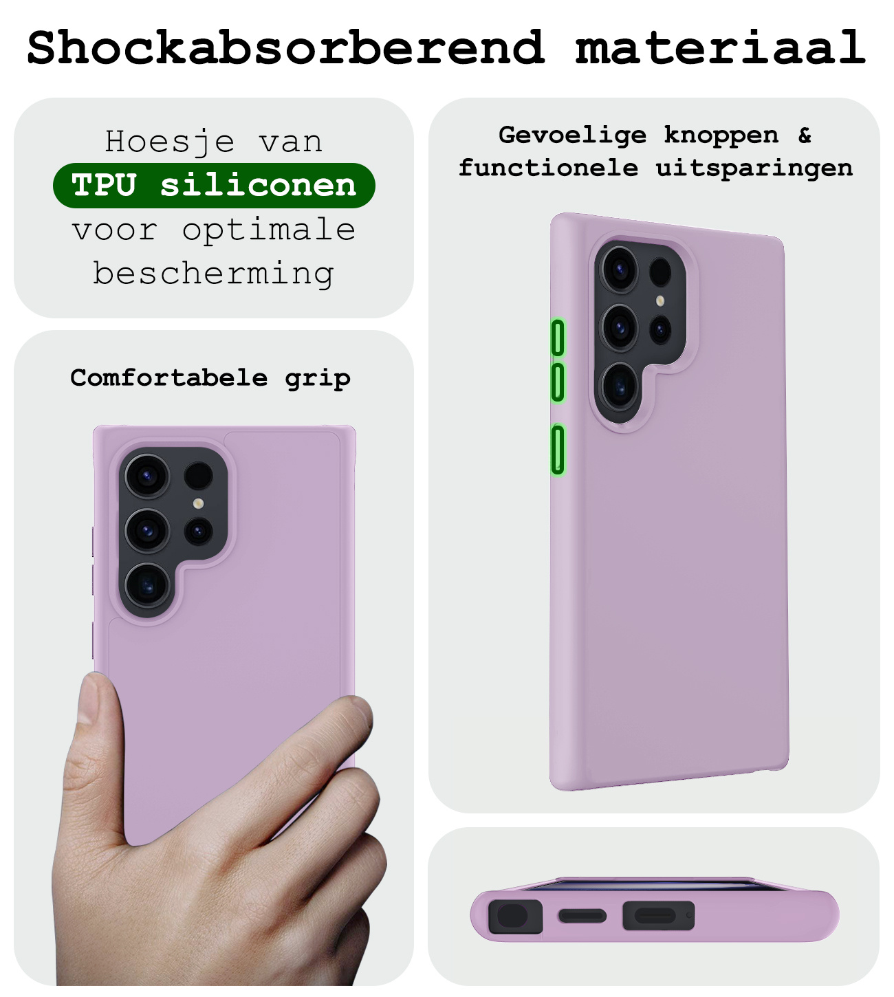 BASEY. Hoes Geschikt voor Samsung S24 Ultra Hoesje Siliconen Back Cover Case Met 2x Screenprotector - Hoesje Geschikt voor Samsung Galaxy S24 Ultra Hoes Cover Hoesje - Lila