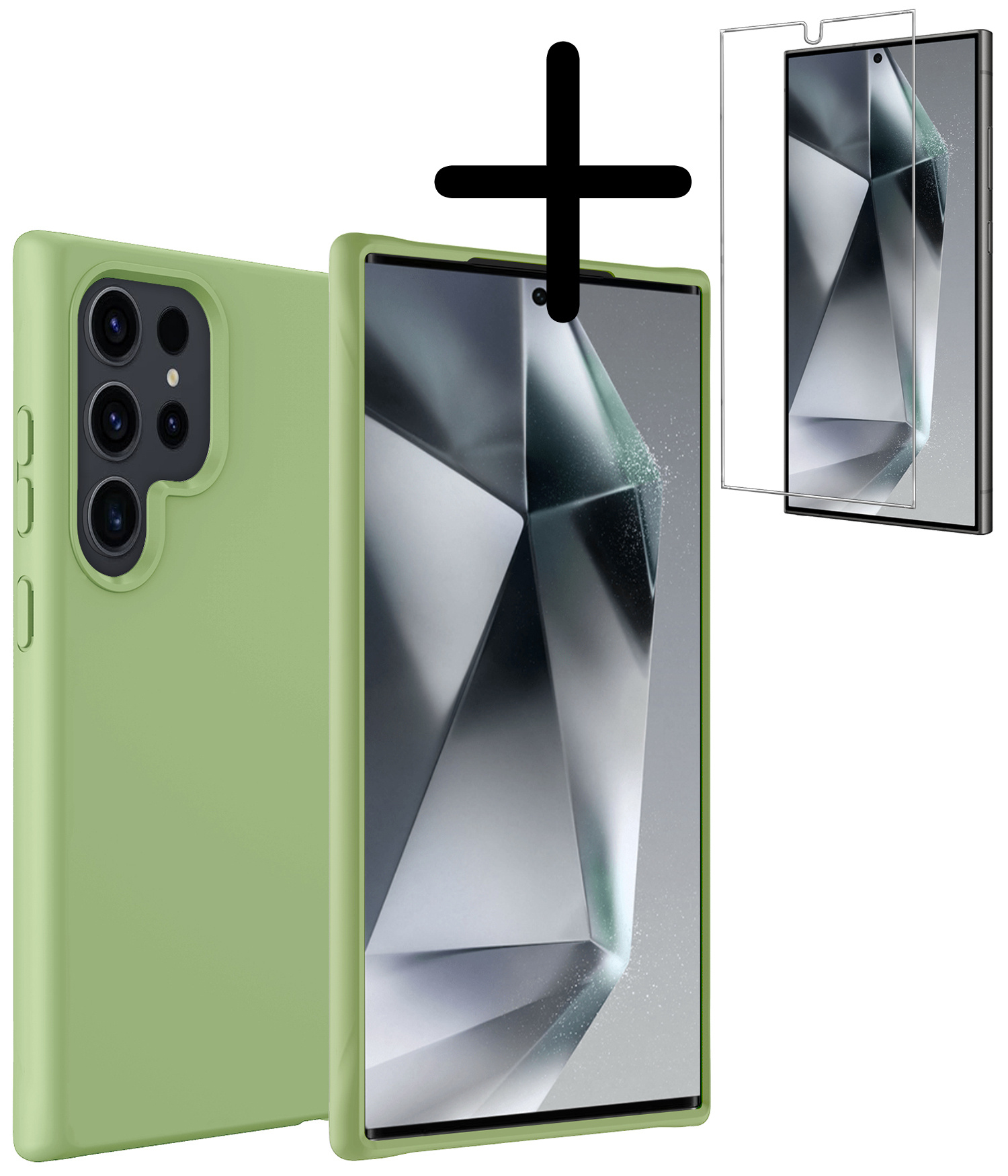 BASEY. Hoes Geschikt voor Samsung S24 Ultra Hoesje Siliconen Back Cover Case Met Screenprotector - Hoesje Geschikt voor Samsung Galaxy S24 Ultra Hoes Cover Hoesje - Groen