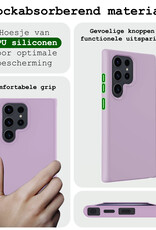 BASEY. Hoes Geschikt voor Samsung S24 Ultra Hoesje Siliconen Back Cover Case Met Screenprotector - Hoesje Geschikt voor Samsung Galaxy S24 Ultra Hoes Cover Hoesje - Lila