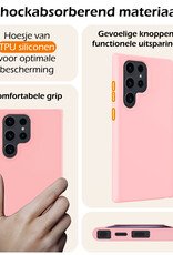 Nomfy Hoesje Geschikt voor Samsung S24 Ultra Hoesje Siliconen Cover Case Met 2x Screenprotector - Hoes Geschikt voor Samsung Galaxy S24 Ultra Hoes Back Case - Lichtroze