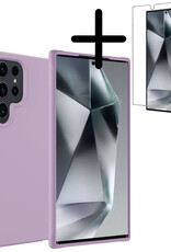 BASEY. Hoes Geschikt voor Samsung S24 Ultra Hoesje Siliconen Back Cover Case Met Screenprotector - Hoesje Geschikt voor Samsung Galaxy S24 Ultra Hoes Cover Hoesje - Lila