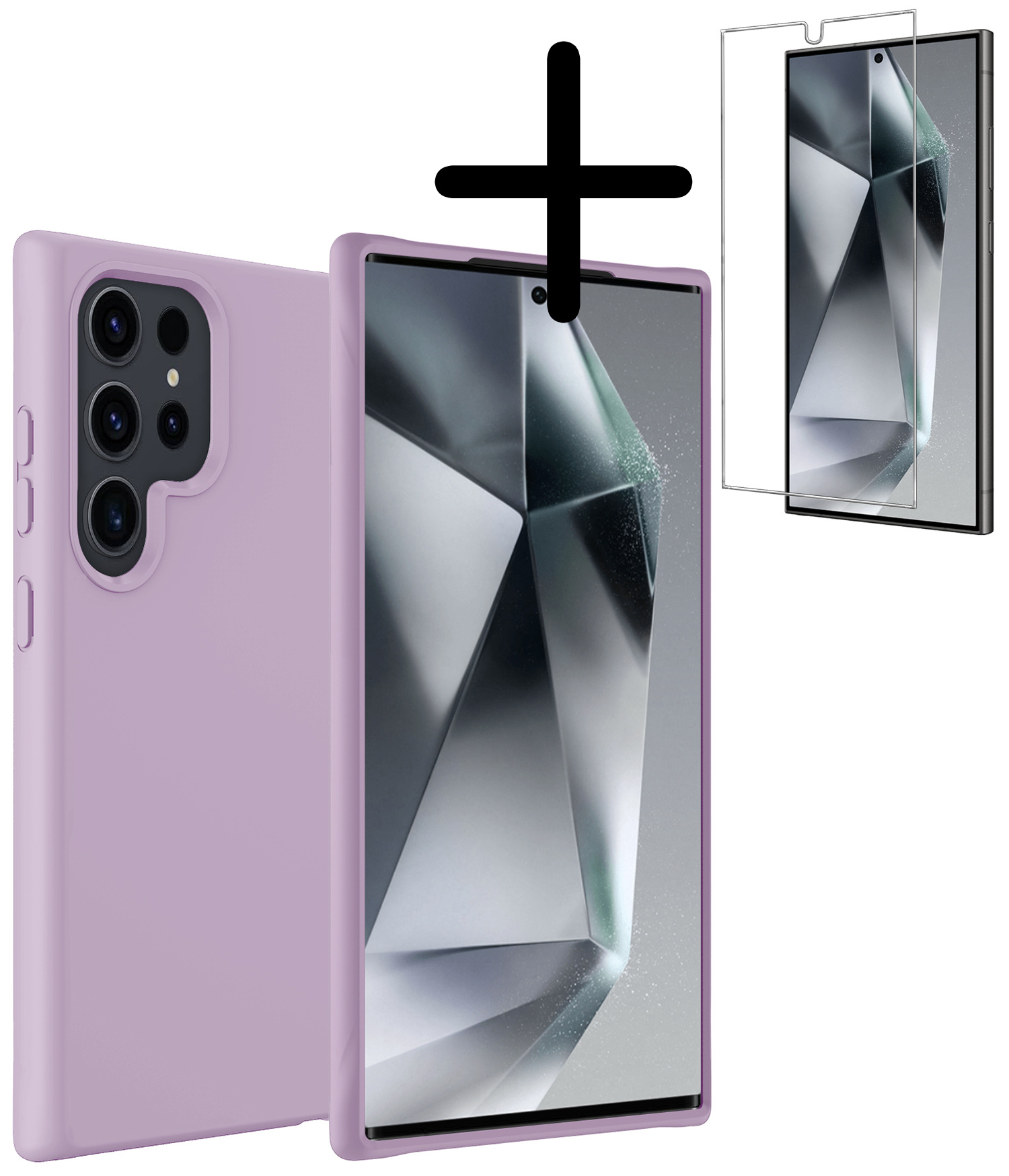 BASEY. Hoes Geschikt voor Samsung S24 Ultra Hoesje Siliconen Back Cover Case Met Screenprotector - Hoesje Geschikt voor Samsung Galaxy S24 Ultra Hoes Cover Hoesje - Lila